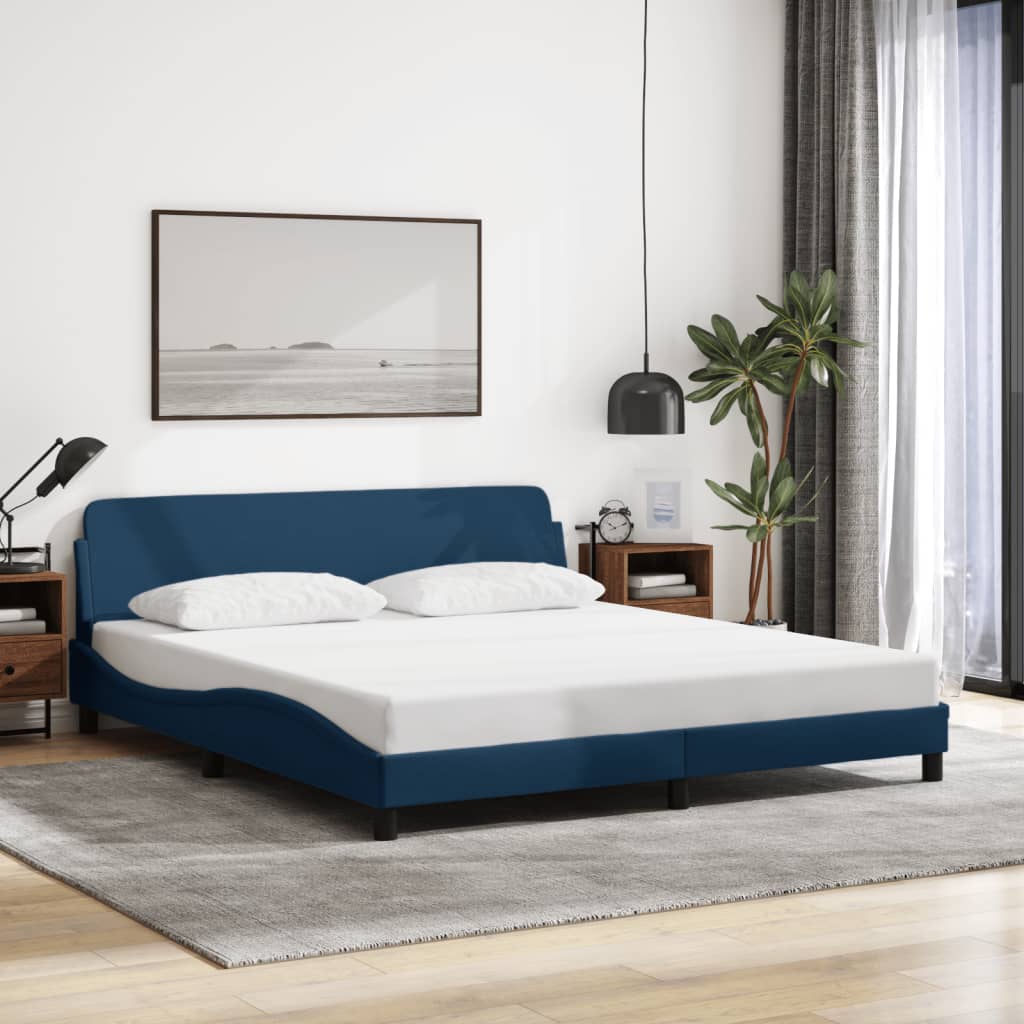 Bed frame with headboard without mattress blue 180x200 cm fabric