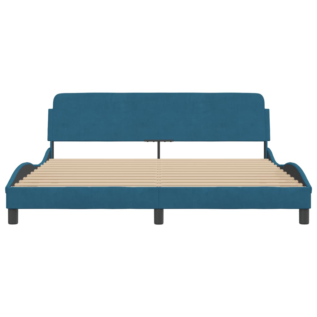 Bed frame with headboard blue 180x200 cm velvet