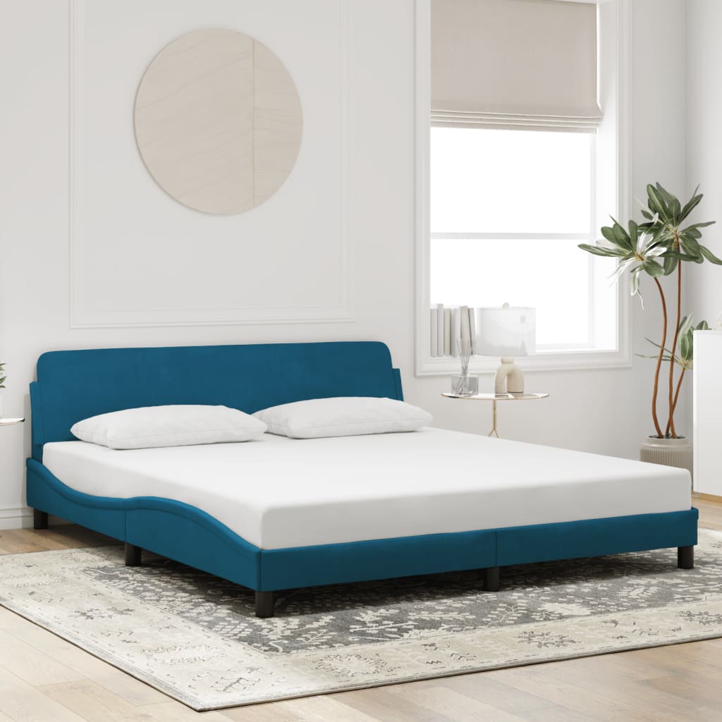 Bed frame with headboard blue 180x200 cm velvet