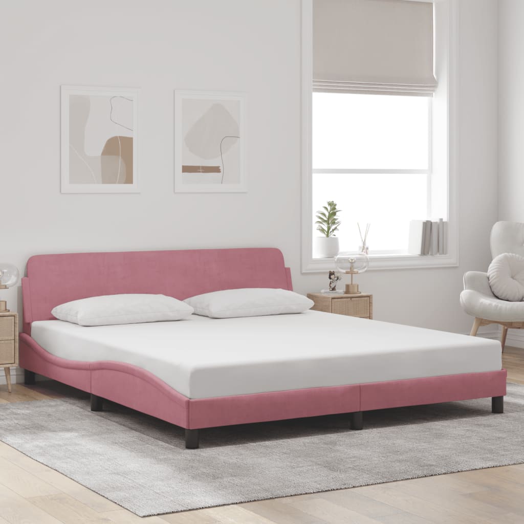 Bed frame with headboard without mattress pink 180x200 cm velvet