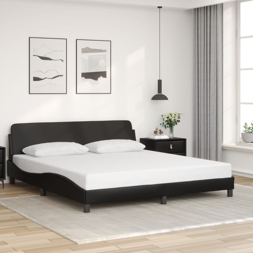 Bed frame with headboard black 180x200 cm artificial leather