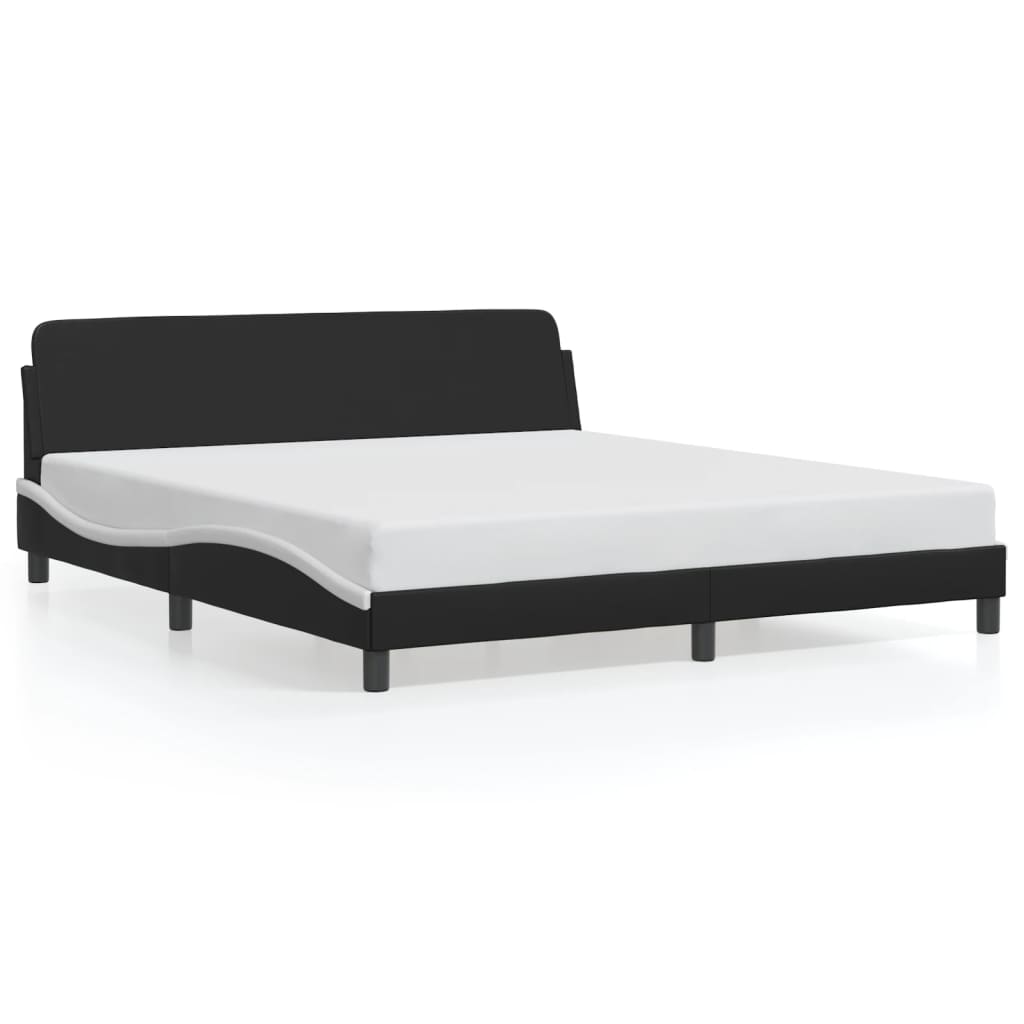 Bed frame with headboard black and white 180x200 cm artificial leather