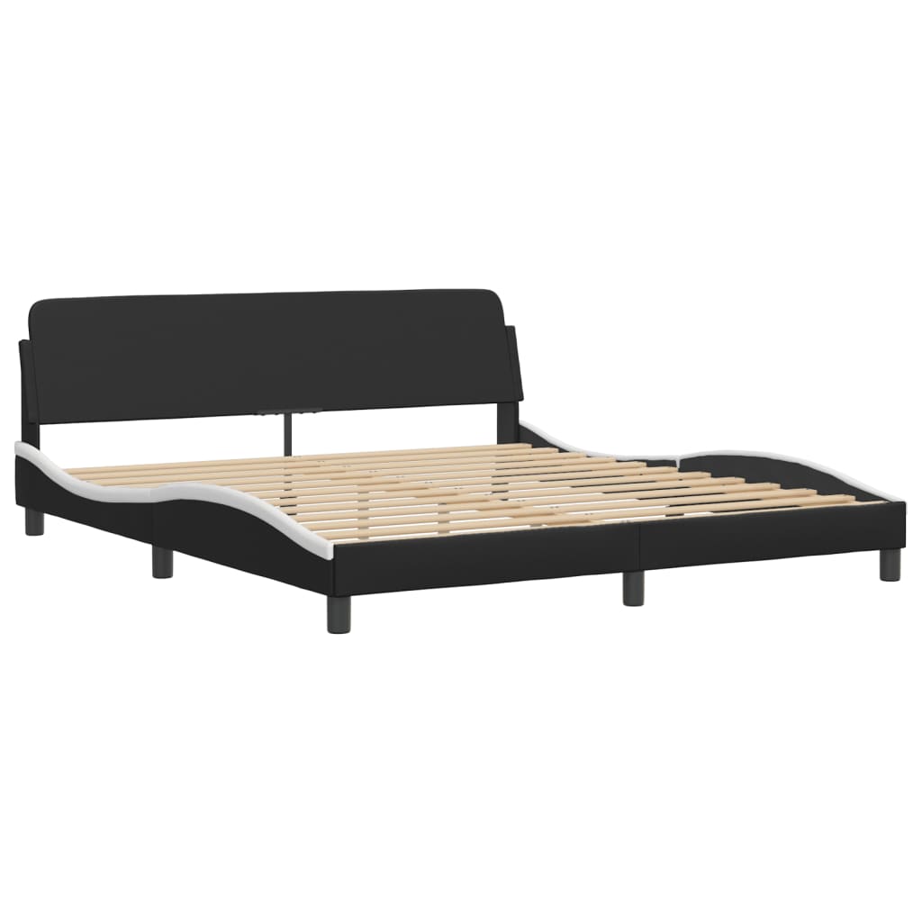 Bed frame with headboard black and white 180x200 cm artificial leather