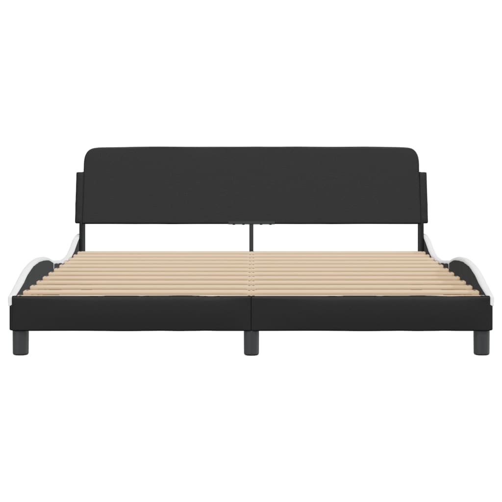 Bed frame with headboard black and white 180x200 cm artificial leather