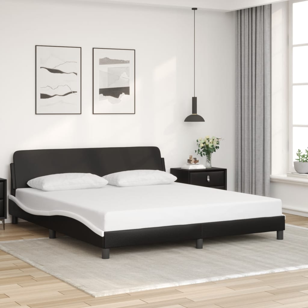 Bed frame with headboard black and white 180x200 cm artificial leather