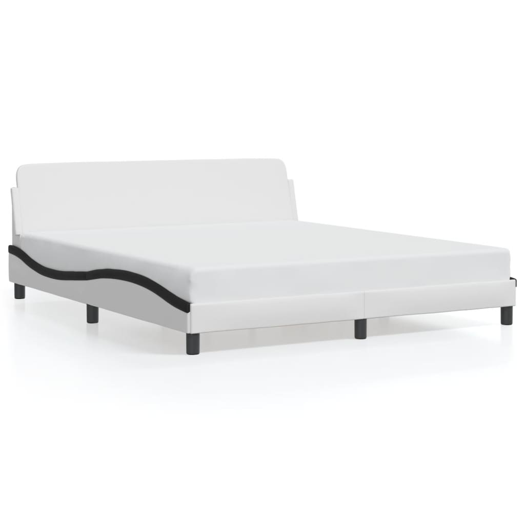 Bed frame with headboard white and black 180x200 cm artificial leather