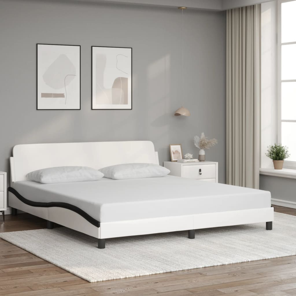 Bed frame with headboard white and black 180x200 cm artificial leather