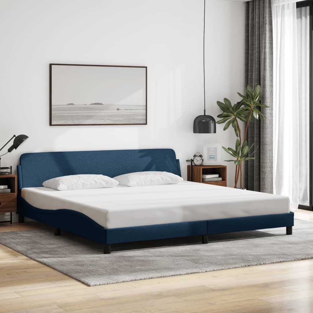 Bed frame without mattress blue 200x200 cm fabric