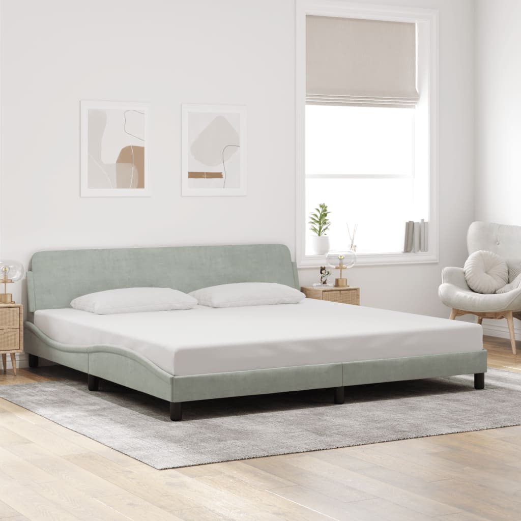 Bed frame without mattress light grey 200x200 cm velvet