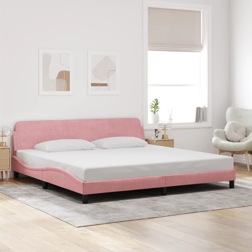 Bed frame with headboard pink 200x200 cm velvet