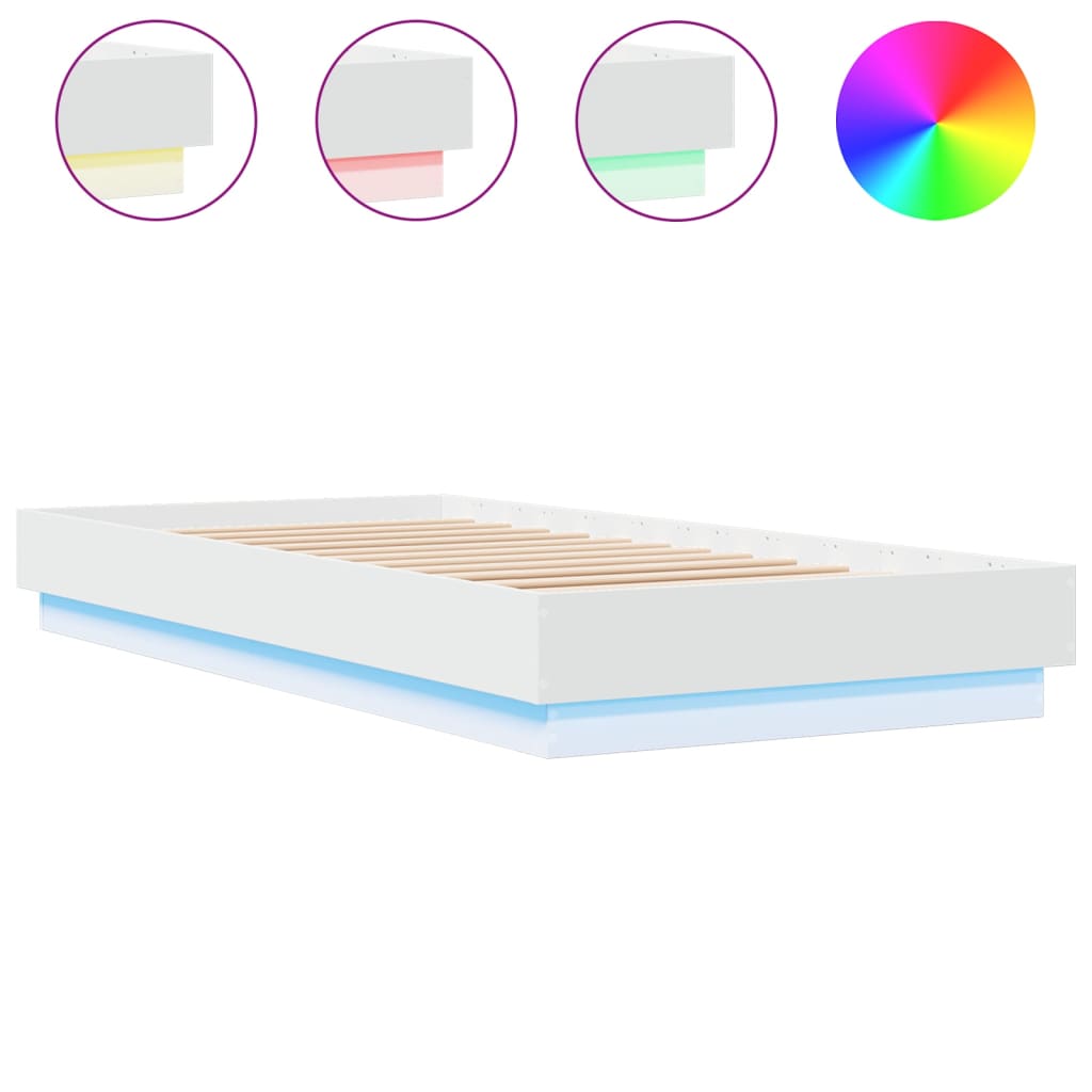 Bed frame with LED lights White 100x200 cm