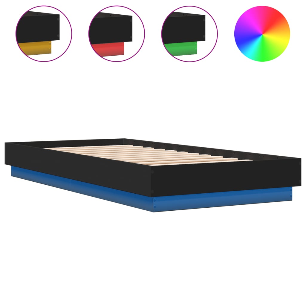 Bed frame with LED Black 100x200 cm