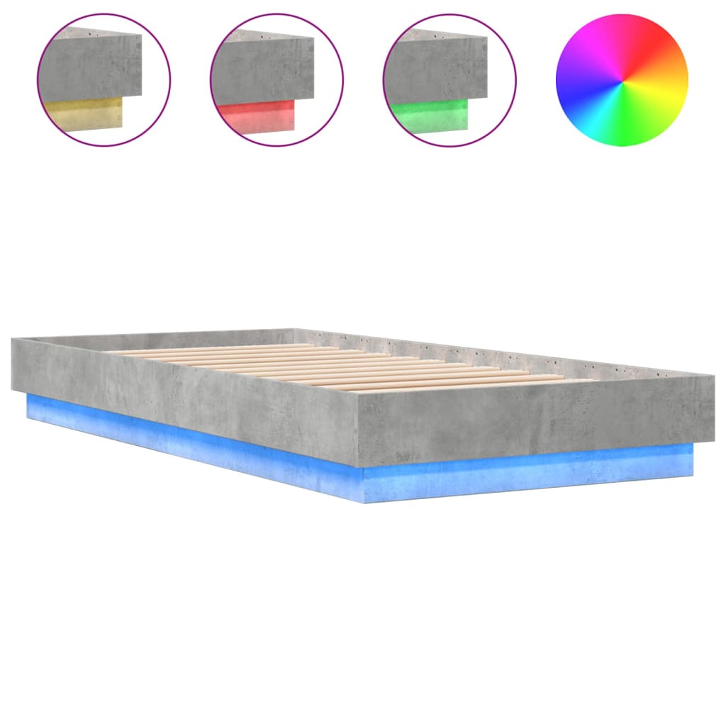 Bed frame with LED concrete grey 100x200 cm