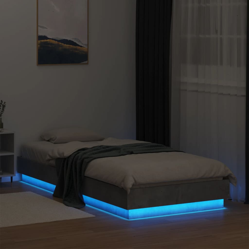 Bed frame with LED concrete grey 100x200 cm