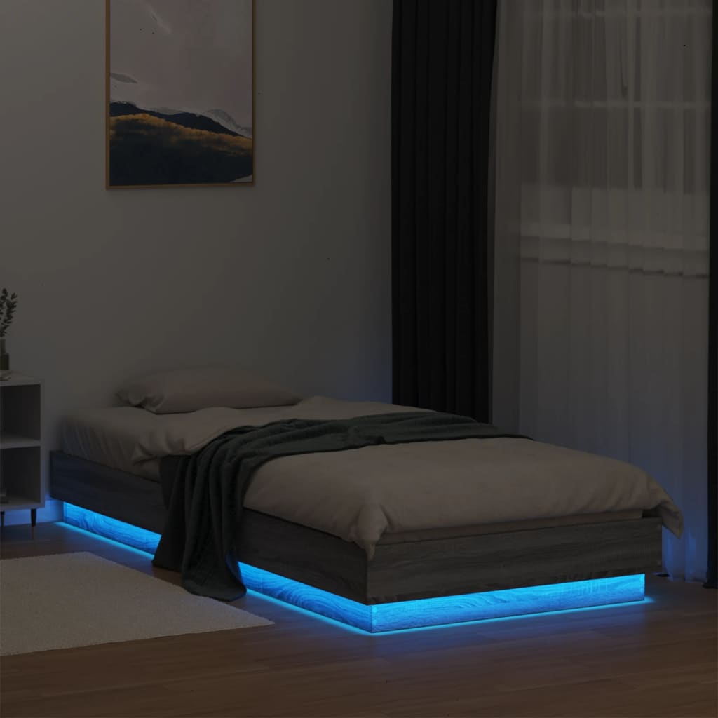 Bed frame LED Grey Sonoma Oak 100x200 cm