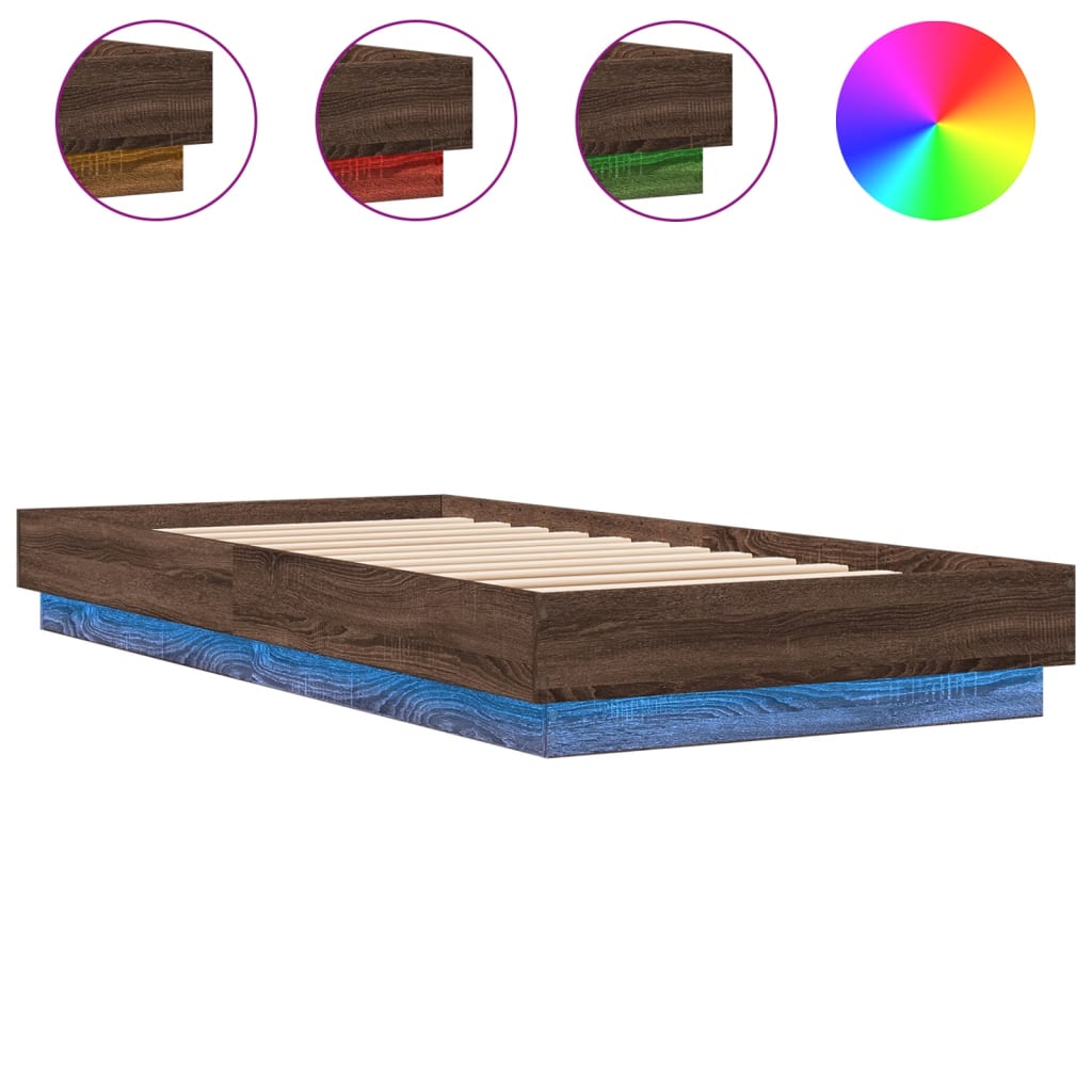 Bed frame with LED brown oak look 100x200 cm