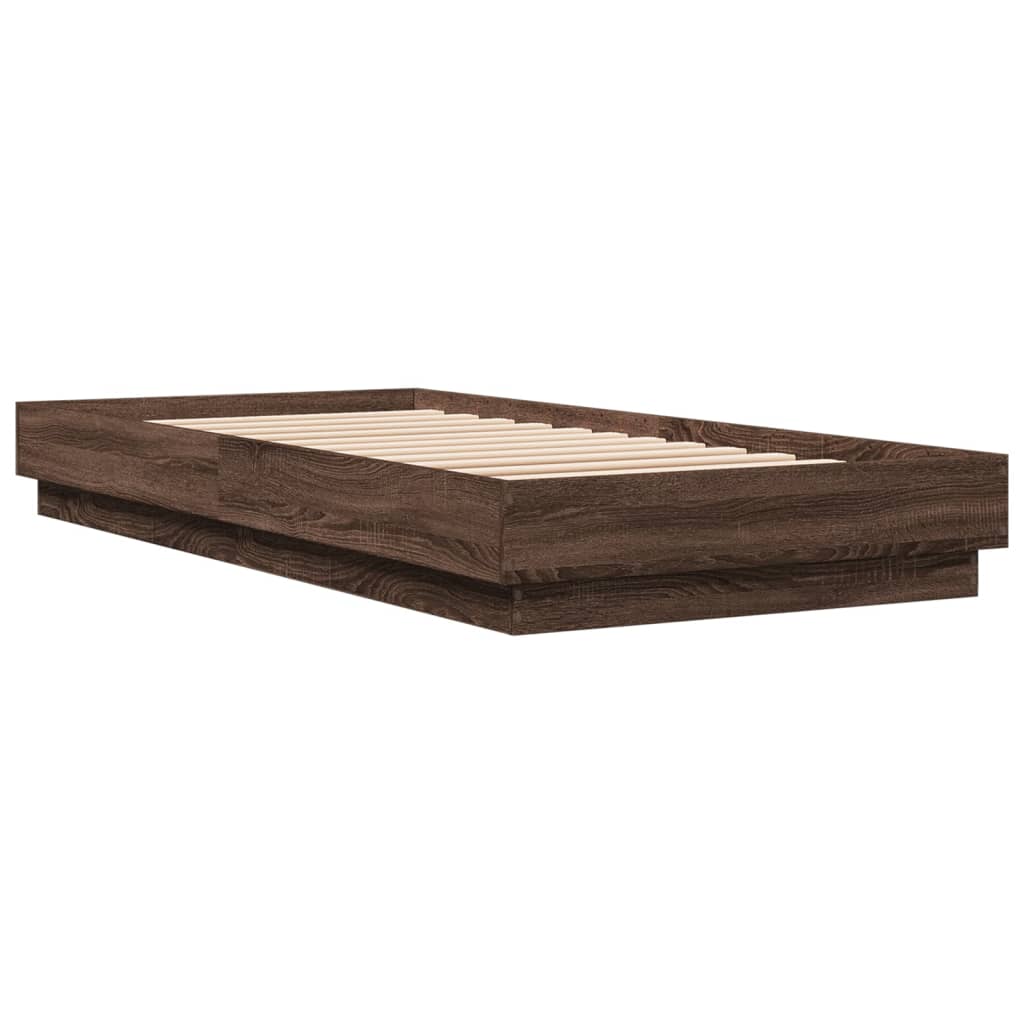 Bed frame with LED brown oak look 100x200 cm