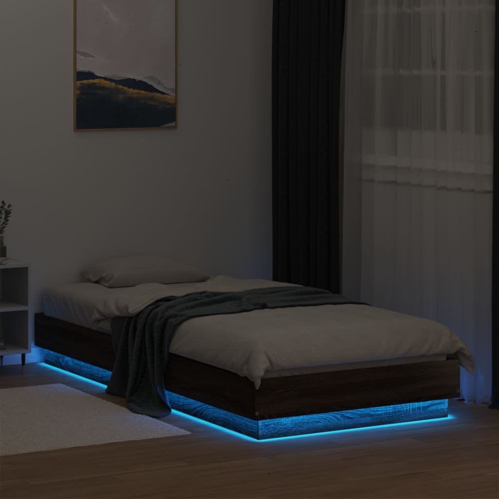 Bed frame with LED brown oak look 100x200 cm