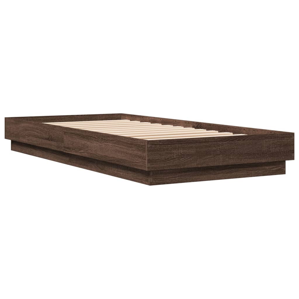 Bed frame with LED brown oak look 100x200 cm