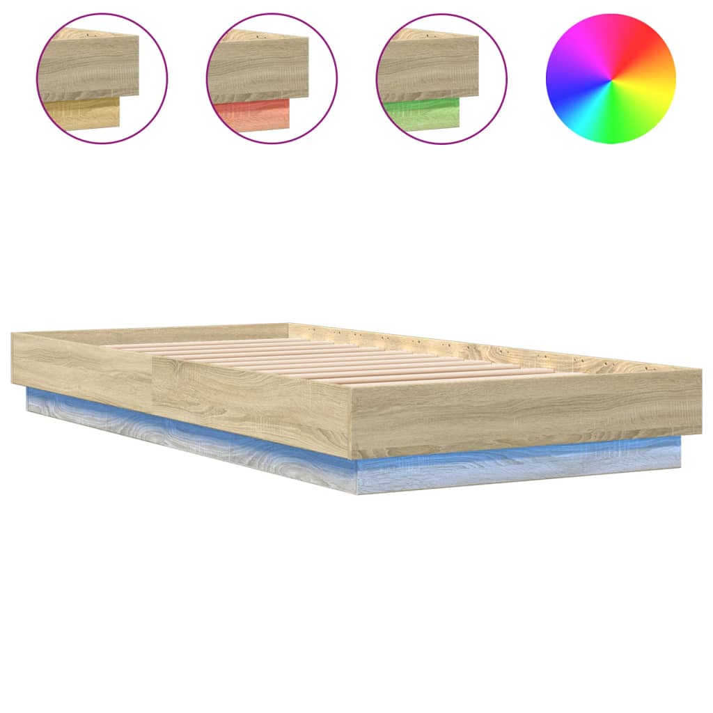 Bed frame with LED Sonoma oak 90x200 cm