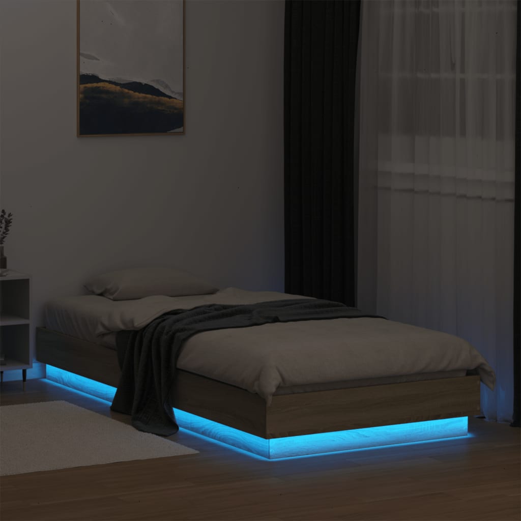 Bed frame with LED Sonoma oak 90x200 cm