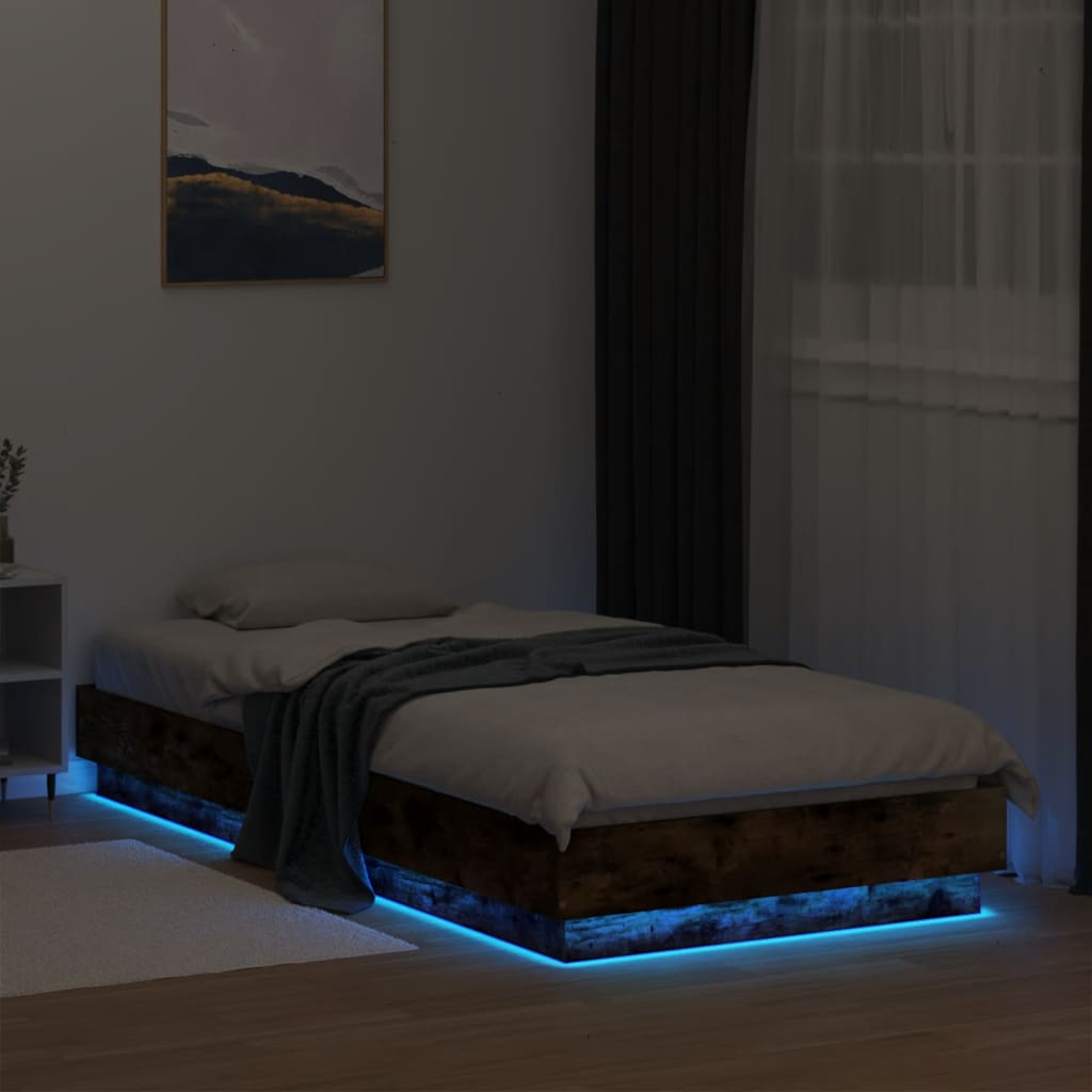 Bed frame with LED smoked oak 90x200 cm