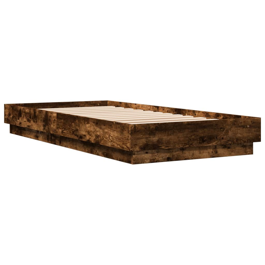 Bed frame with LED smoked oak 90x200 cm