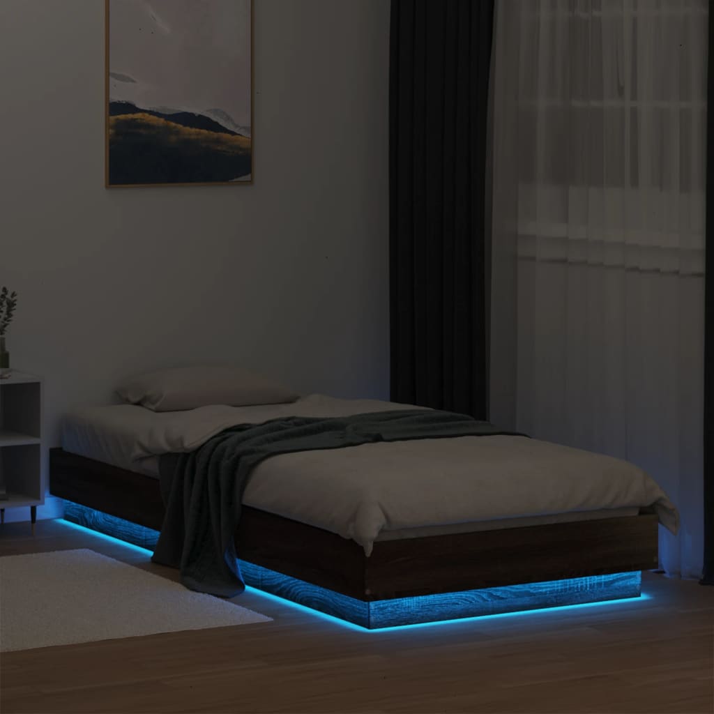 Bed frame with LED brown oak look 90x200 cm