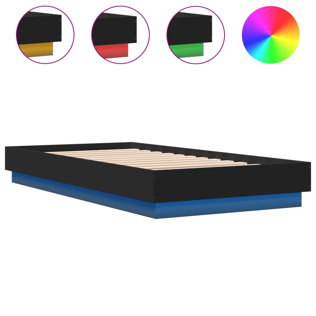 Bed frame with LED Black 90x190 cm