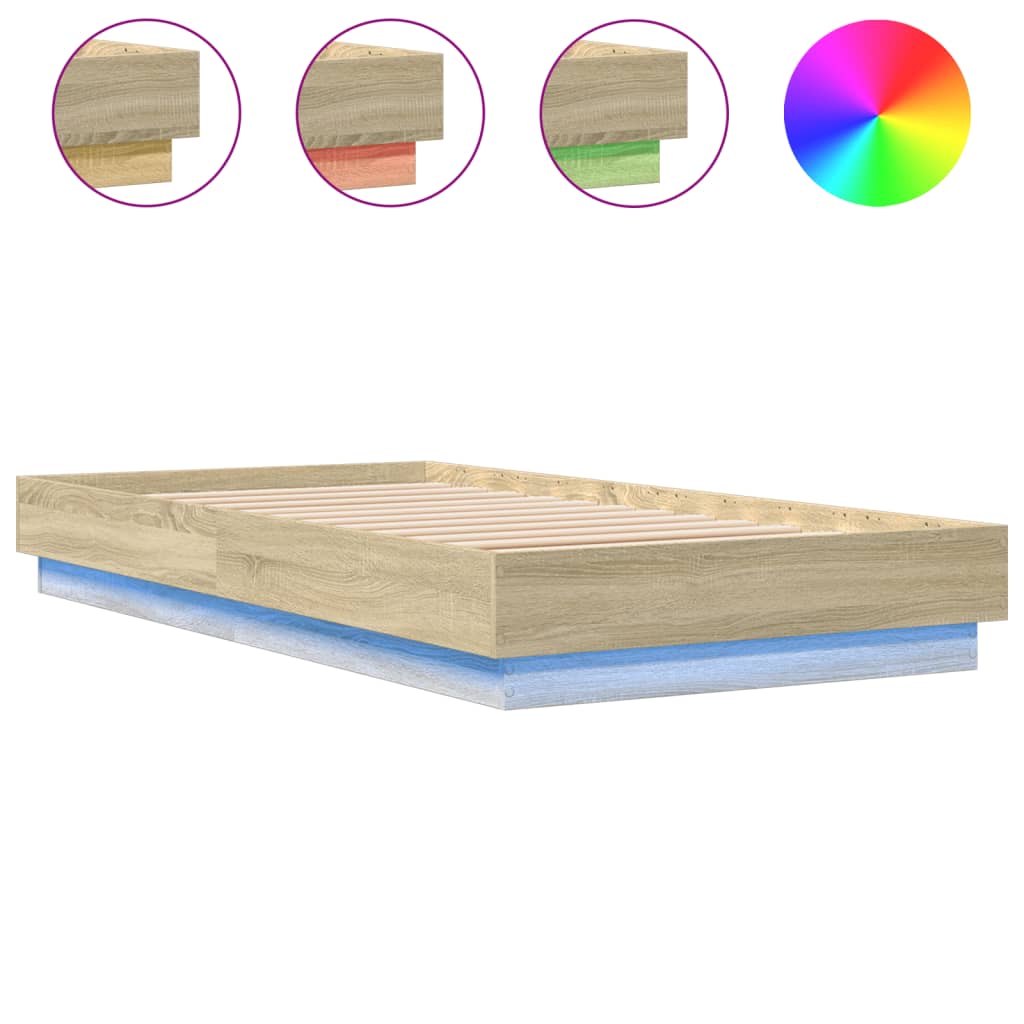 Bed frame with LED Sonoma oak 90x190 cm