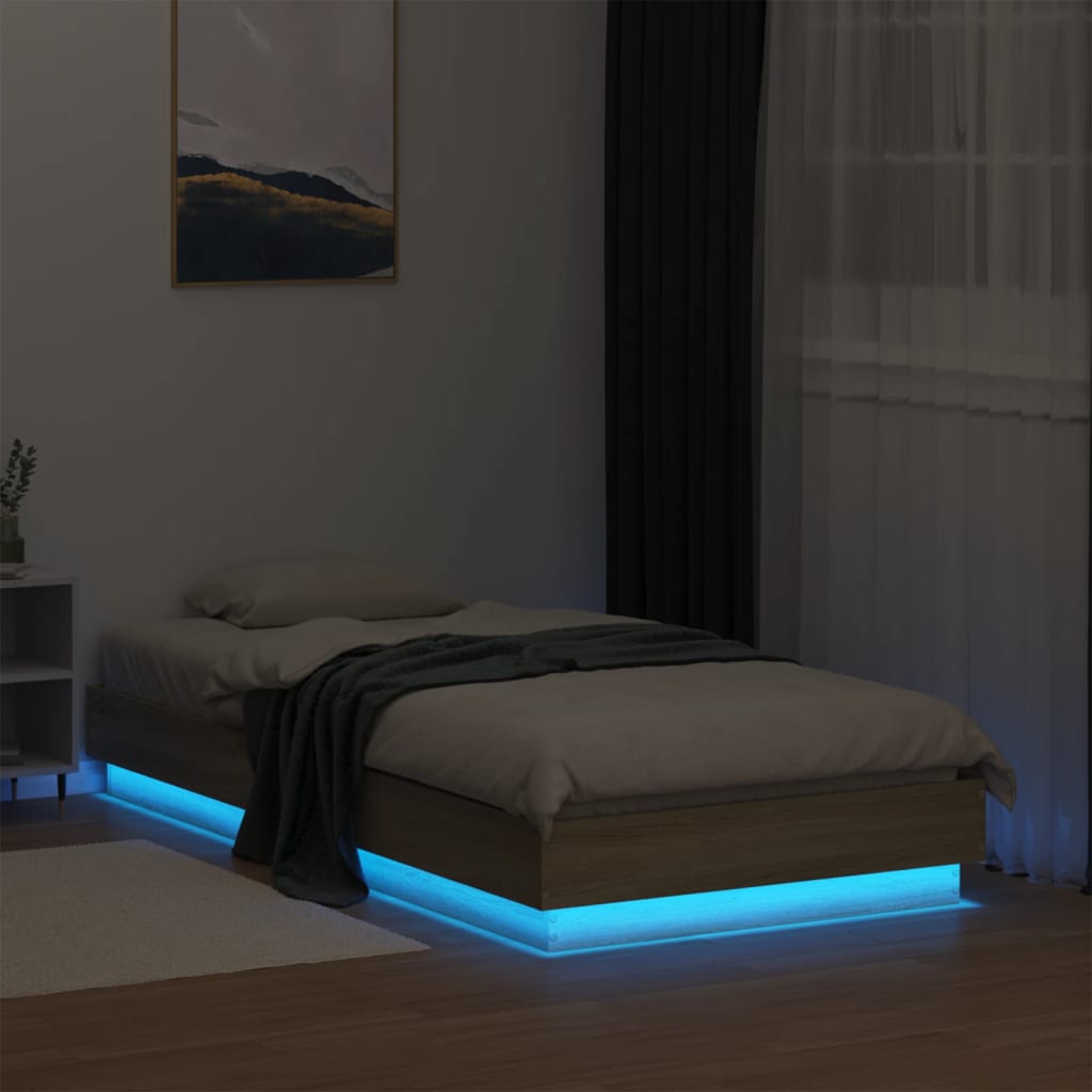 Bed frame with LED Sonoma oak 90x190 cm