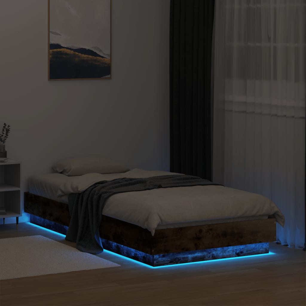 Bed frame with LED smoked oak 90x190 cm