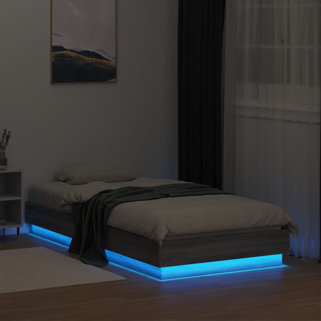 Bed frame with LED Grey Sonoma Oak 90x190 cm