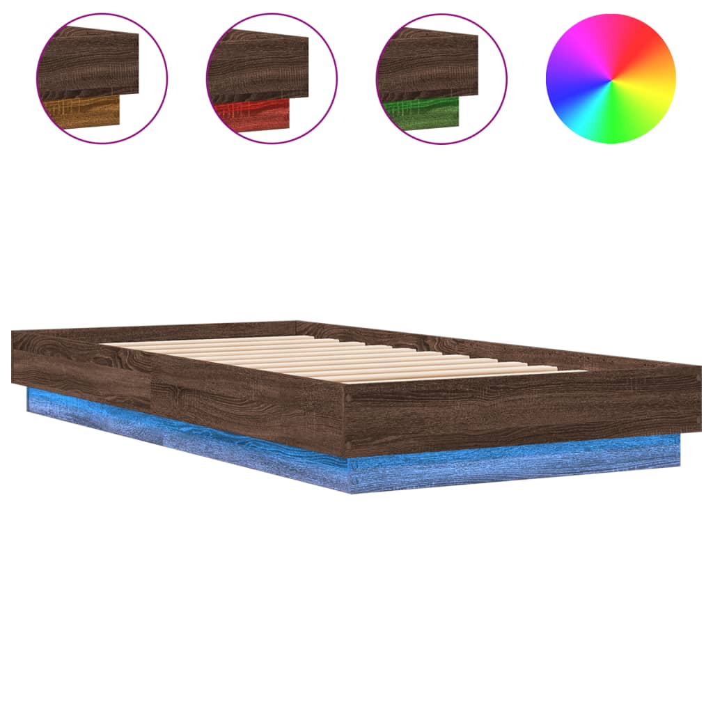 Bed frame with LED brown oak look 90x190 cm