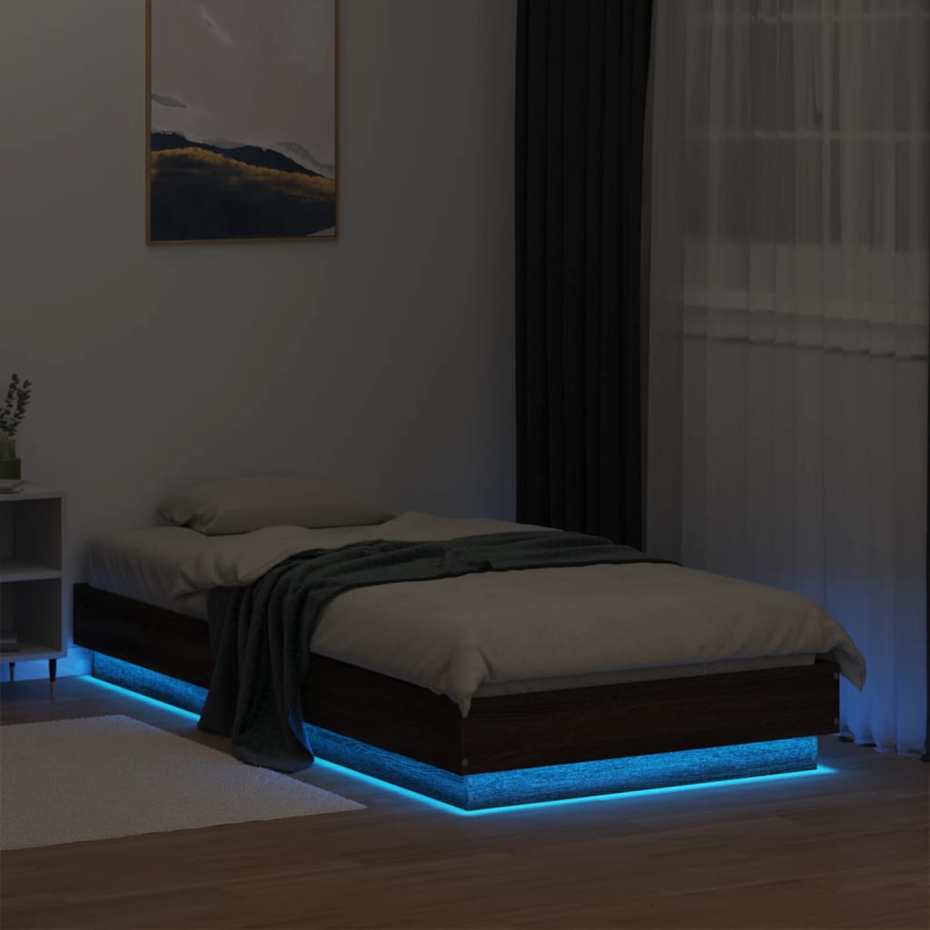 Bed frame with LED brown oak look 90x190 cm