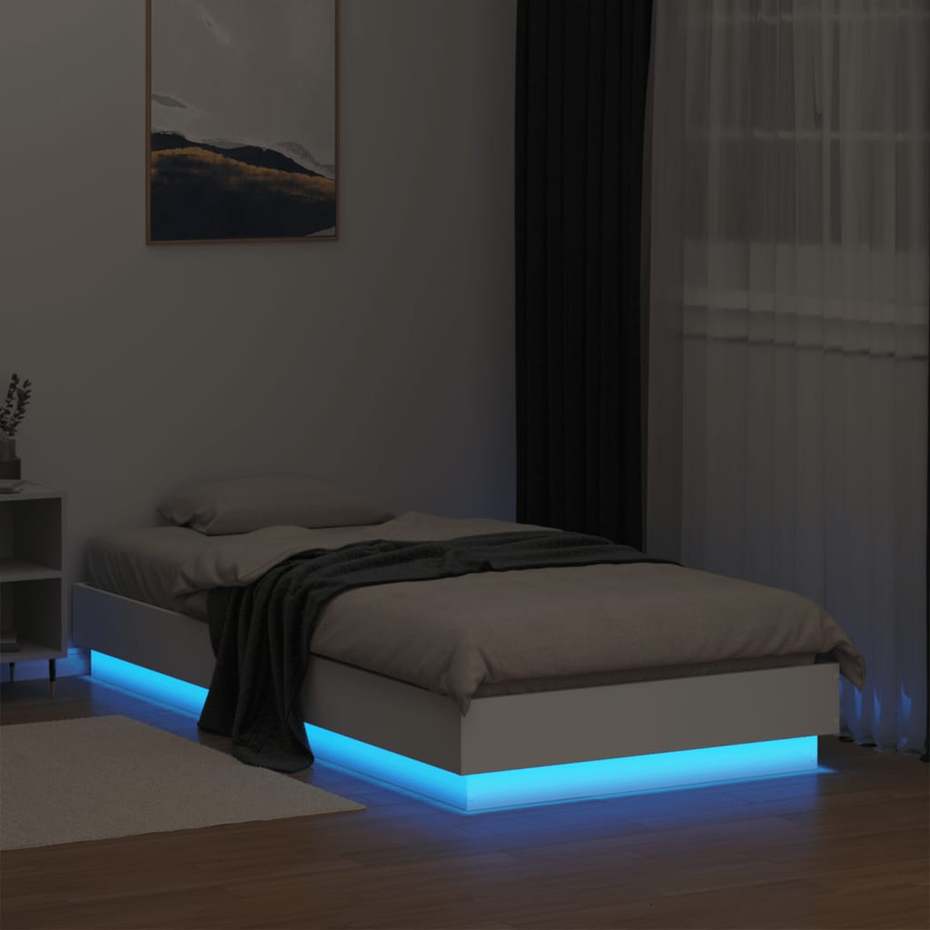 Bed frame with LED White 75x190 cm