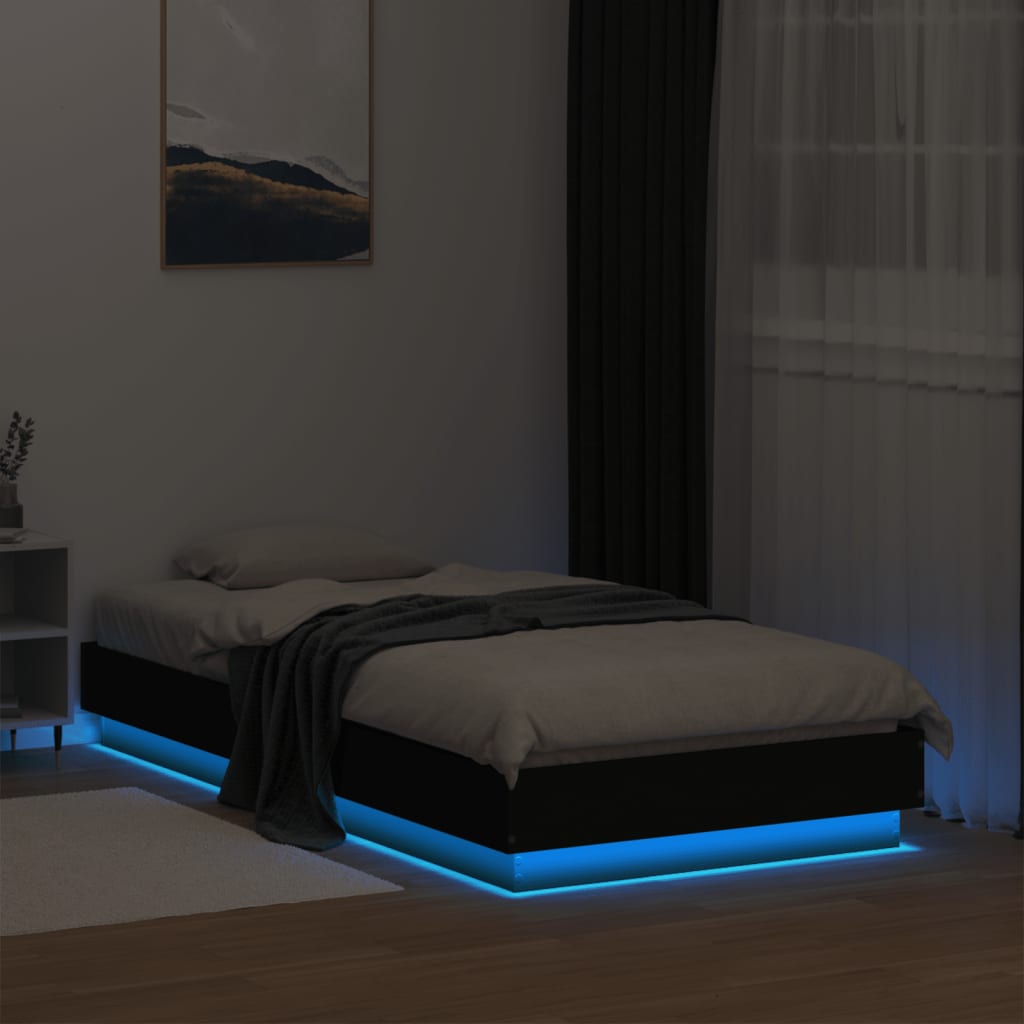 Bed frame with LED Black 75x190 cm