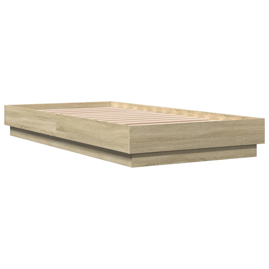 Bed frame with LED Sonoma oak 75x190 cm