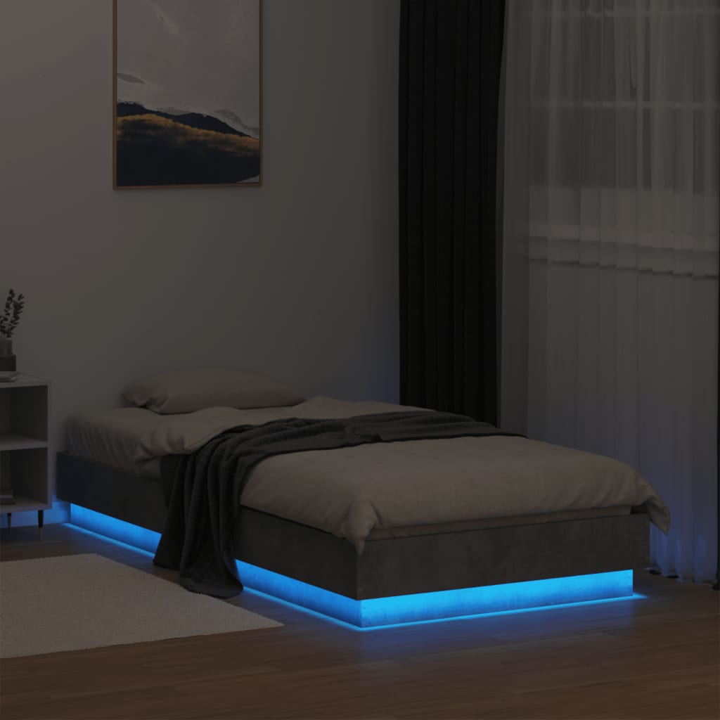 Bed frame with LED concrete grey 75x190 cm