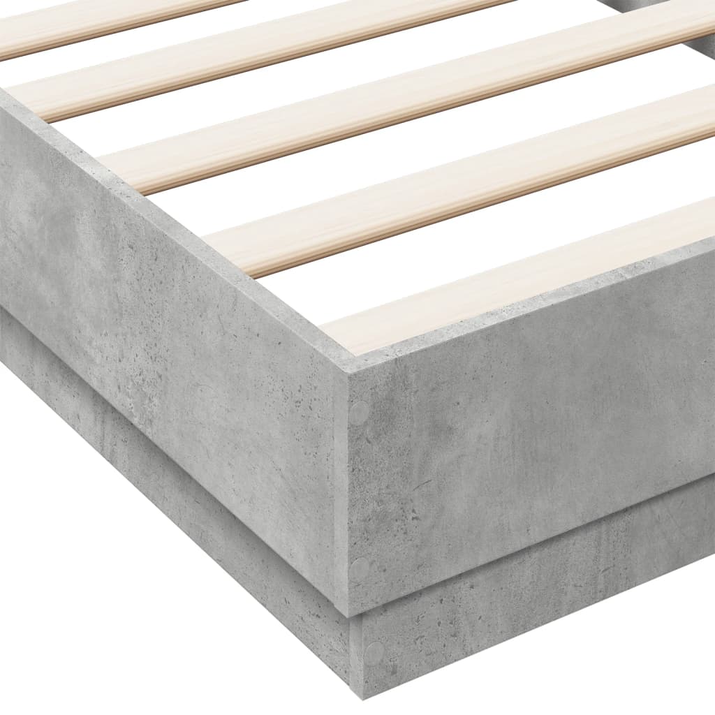 Bed frame with LED concrete grey 75x190 cm