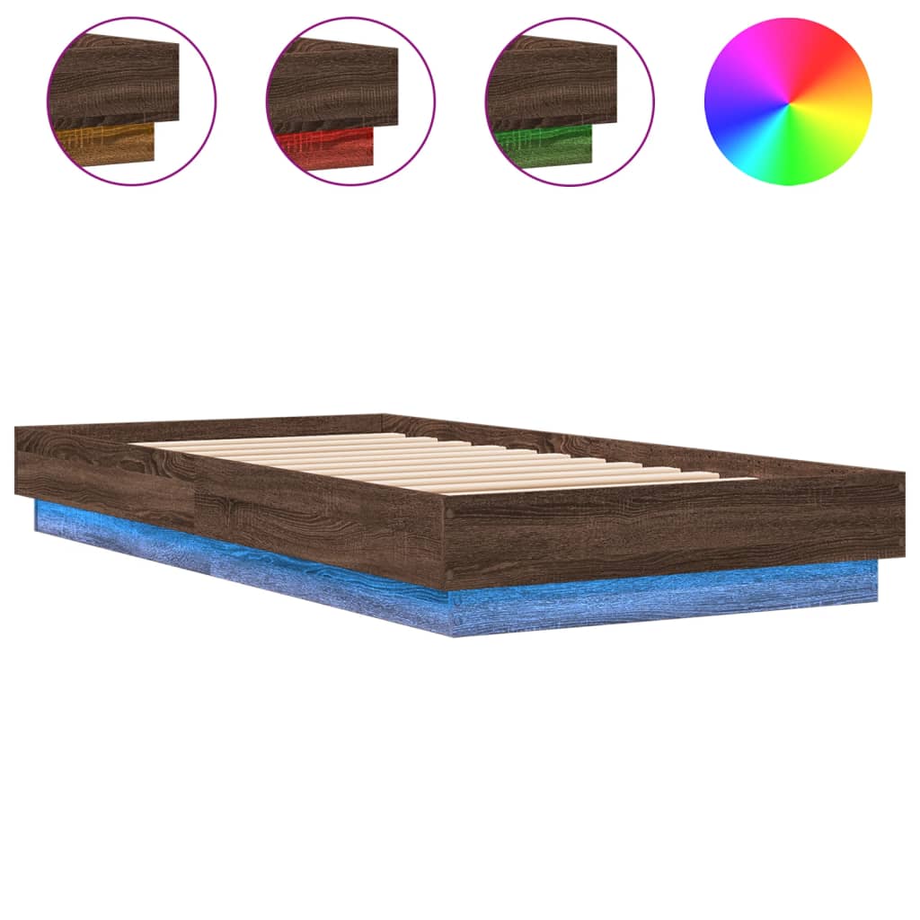 Bed frame with LED Brown Oak 75x190 cm