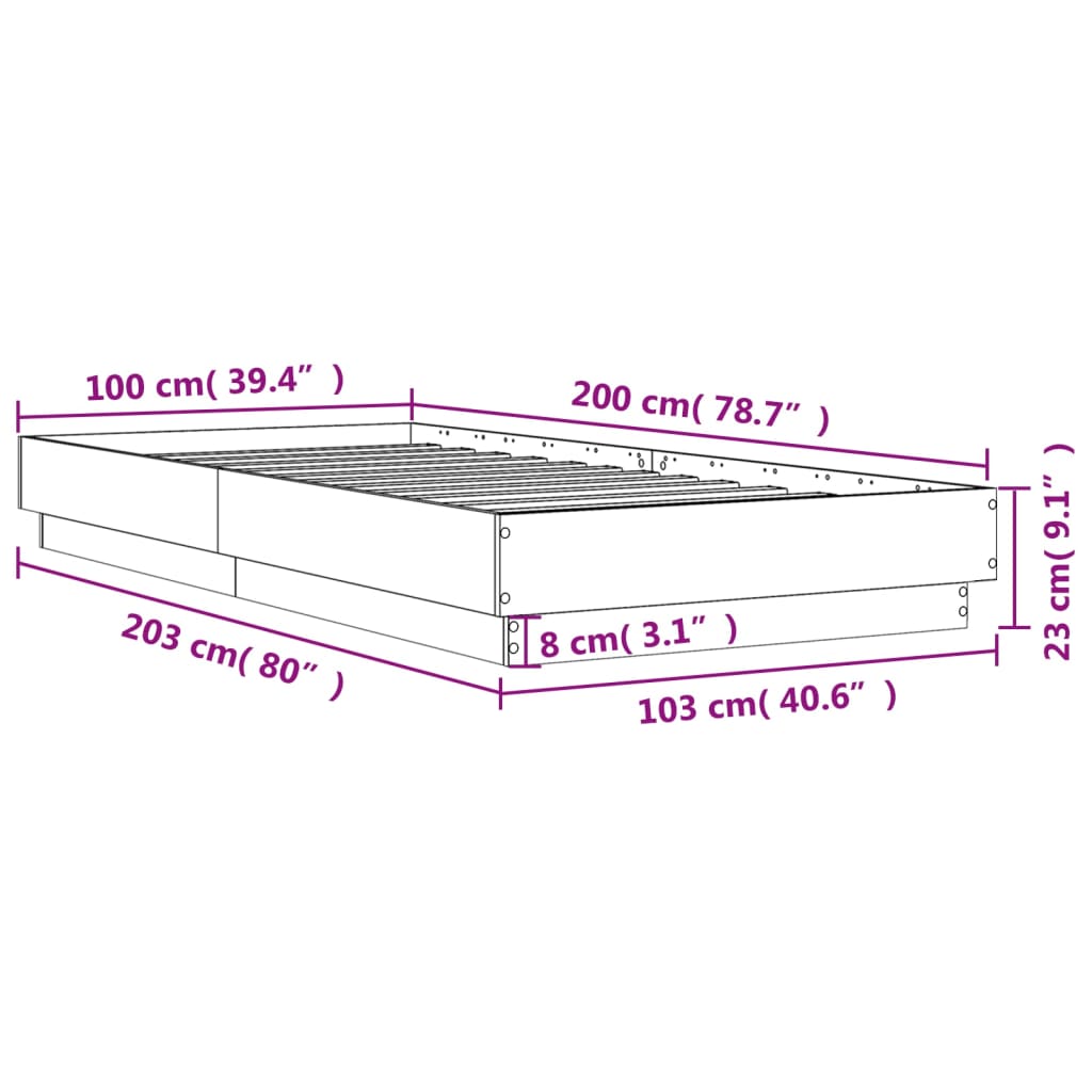 Bed frame white 100x200 cm wood material