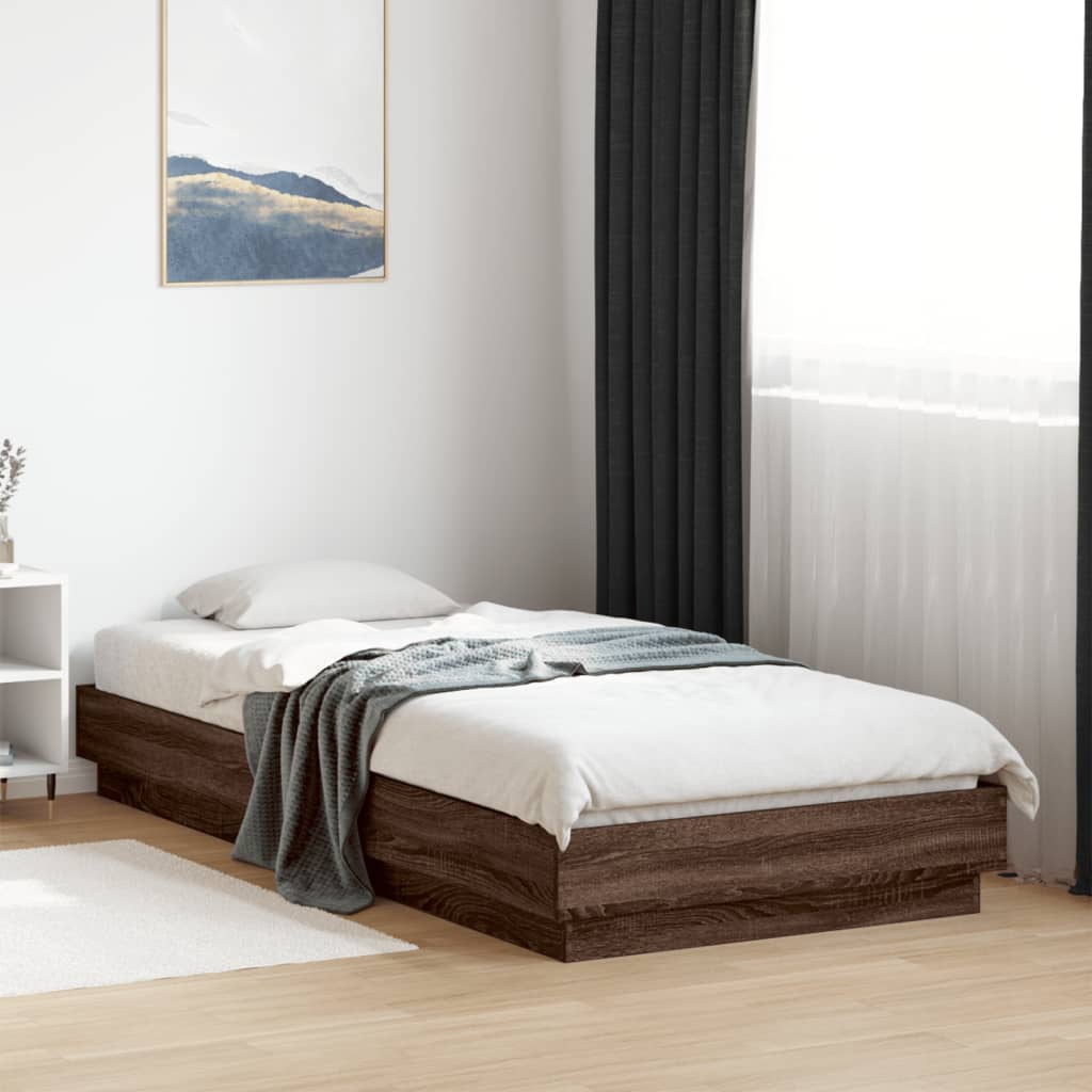 Bed frame without mattress brown oak 100x200 cm wood material