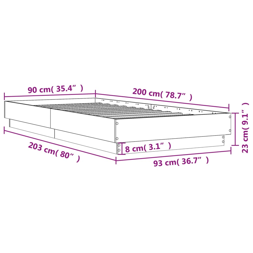 Bed frame black 90x200 cm wood material