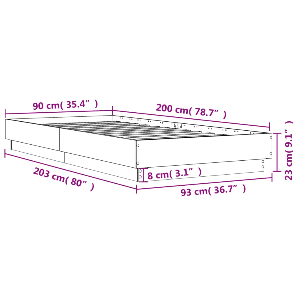 Bed frame without mattress Sonoma oak 90x200 cm wood material