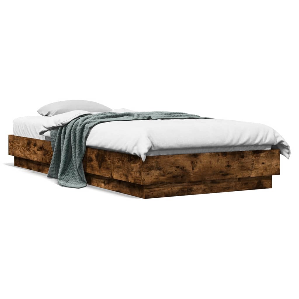 Bed frame without mattress smoked oak 90x200 cm wood material