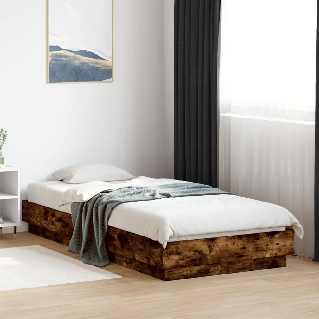 Bed frame without mattress smoked oak 90x200 cm wood material