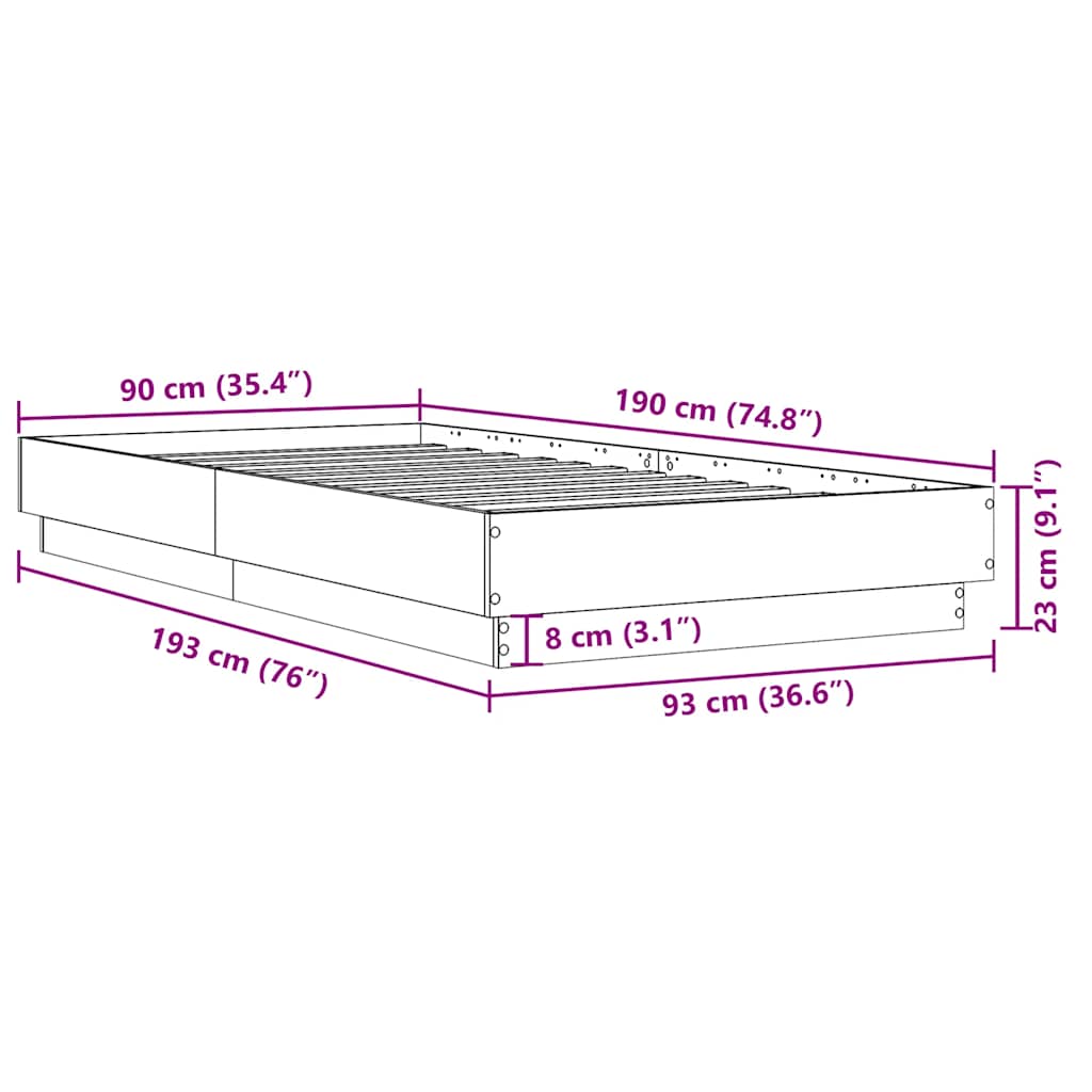 Bed frame white 90x190 cm wood material