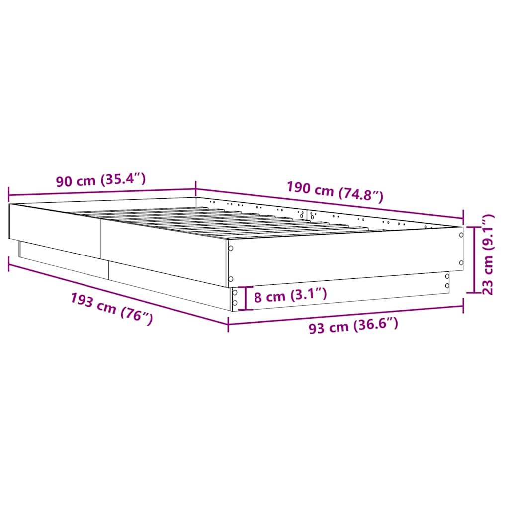 Bettgestell Betongrau 90x190 cm Holzwerkstoff