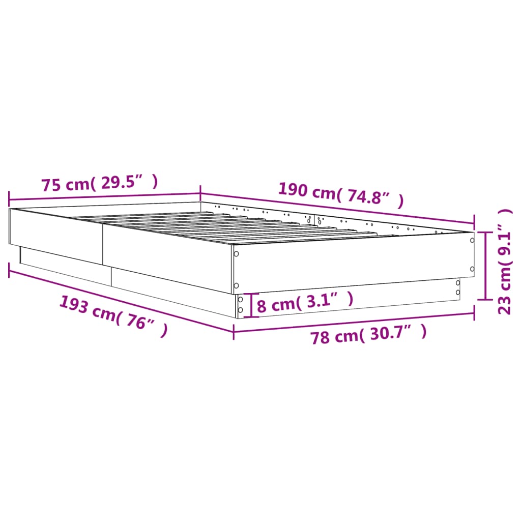 Bed frame without mattress Sonoma oak 75x190 cm wood material